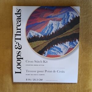 Loops & Threads Mountain Landscape Cross Stitch Kit – 8″ Colored Sky Design